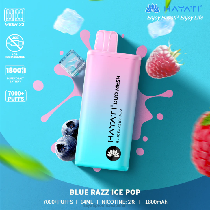 Hayati Duo Mesh desechable FTTT166 paleta helada azul razz - Hayati Pro Max España Hayati Duo Mesh desechable FTTT166 paleta helada azul razz - Hayati Pro Max España