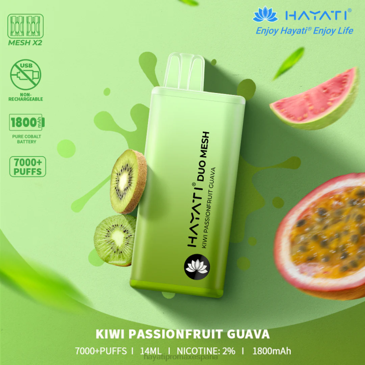 Hayati Duo Mesh desechable FTTT173 kiwi maracuyá guayaba - Hayati Flavours España Hayati Duo Mesh desechable FTTT173 kiwi maracuyá guayaba - Hayati Flavours España